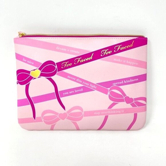 Too Faced Handbags - Too Faced Cosmetic Envelope Bag Zip Top Vacation Travel Pink Bows